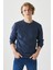 Erkek Havacı Mavi Standart Fit Normal Kesim Bisiklet Yaka Jakarlı Triko Kazak 1