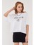 Beyaz %100 Pamuk Baskılı Oversize T-Shirt 3