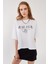 Beyaz %100 Pamuk Baskılı Oversize T-Shirt 5