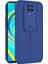Xiaomi Redmi Note 9 Pro Kılıf Kamera Sürgülü Deri Dokulu Mat Silikon+Nano Glass Koruyucu Lacivert 1