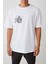 Ünisex Kuru Kafa Baskılı Beyaz Oversize Tshirt 2