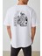 Ünisex Kuru Kafa Baskılı Beyaz Oversize Tshirt 3