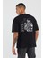 Ünisex Kuru Kafa Baskılı Siyah Oversize Tshirt 3