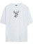 Ünisex Geyik Baskılı Beyaz Oversize Tshirt 1