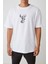 Ünisex Geyik Baskılı Beyaz Oversize Tshirt 2