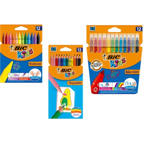 Bic Boyama Seti Kuru Boya 12'li + Keçeli Boya + Mum Pastel Boya