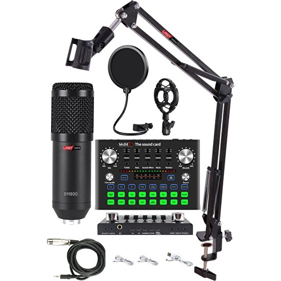 Lastvoice BM800 Live Plus Set Efektli Ses Kartı Mikrofon Stand Kayıt Canlı Yayın Seti (PC ve Telefon)