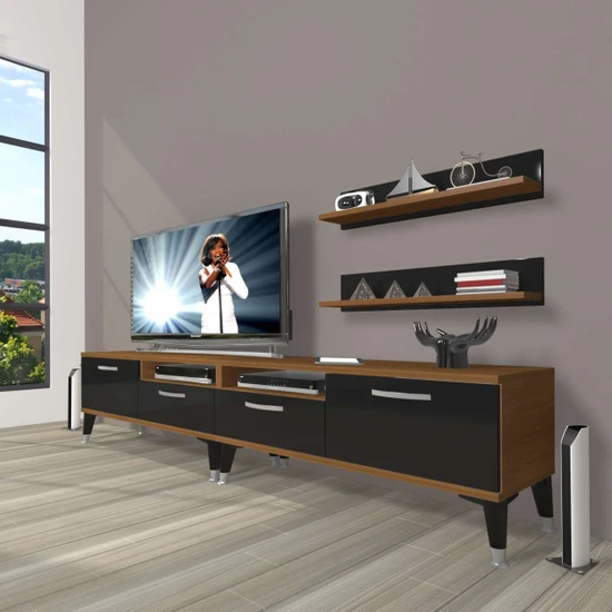 Decoraktiv Eko 220R Mdf Silver Tv Ünitesi Tv Sehpası - Ceviz - Siyah