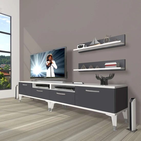 Decoraktiv Eko 220R Mdf Silver Tv Ünitesi Tv Sehpası - Beyaz - Antrasit