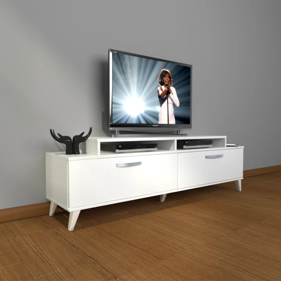 Decoraktiv Ekoflex 4 Slm Retro Tv Ünitesi Tv Sehpası - Parlak Beyaz