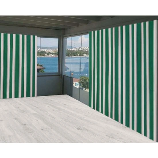 Perhal Yeşil Beyaz Çizgili 150X200 cm Balkon Perdesi, Balkon Çadır Brandası, Balkon Güneşlik