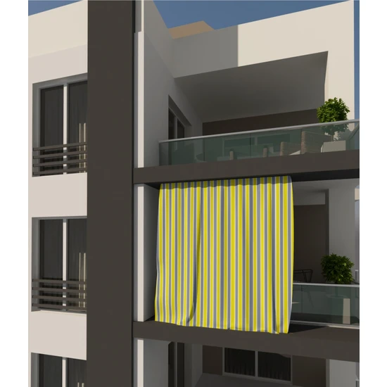 Perhal Sarı Gri Çizgili 150X200 cm Balkon Perdesi, Balkon Çadır Brandası, Balkon Güneşlik