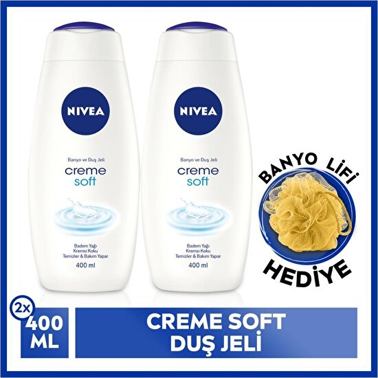 Nıvea Creme Soft Kremsi Dokunuş Banyo ve Duş Jeli 2X400ML+ Banyo Lifi