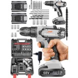 Rebellisch Germany 68 V 10 Ah New Quality Series Darbeli Metal Şanzıman Çift Akülü Vidalama Matkap + 27 Parça Setli
