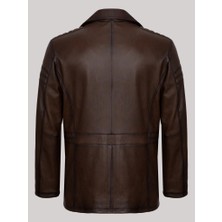 Derimont Deri Kahverengi Erkek Deri Mont Ceket Yaka Düğmeli Deri Ceket