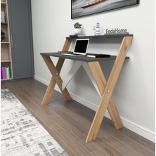 Enda Home X Ayaklı Raflı Ders Çalışma Masası 50x90 cm Antrasit - Çam