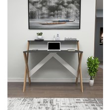 Enda Home X Ayaklı Raflı Ders Çalışma Masası 50x90 cm Antrasit - Çam