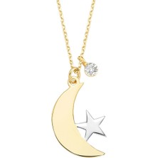 Altın Sepeti Altın Küçük Pırlanta Taşlı Ayyıldız Kolye