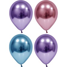 Bal10 Dünyası Mavi-Pembe-Mor Krom Balon 20 Adet