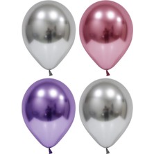 Bal10 Dünyası Gümüş-Pembe-Mor Krom Balon 10 Adet