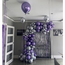 Bal10 Dünyası Mor-Gümüş Krom Balon Zinciri Seti 100 Adet