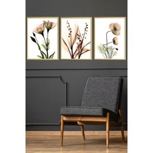 Linacci Üçlü Gold Alüminyum Metal Çerçeveli Camlı Poster Tablo Seti