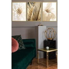Linacci Üçlü Gold Alüminyum Metal Çerçeveli Camlı Poster Tablo Seti