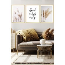 Linacci Üçlü Gold Alüminyum Metal Çerçeveli Motto Yazılı Camlı Poster Tablo Seti