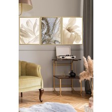 Linacci Üçlü Gold Alüminyum Metal Çerçeveli Krem Beyaz Renkli Camlı Poster Tablo Seti