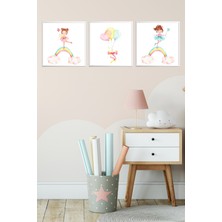 Linacci Üçlü Çocuk Odası Alüminyum Beyaz Metal Çerçeveli Camlı Kids Poster Tablo Seti