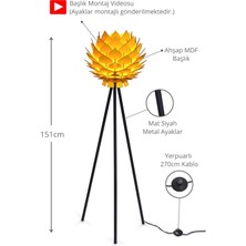 Design Otto Lotus Metal Ayaklı Yerpuar Anahtarlı Ahşap Modern Tripod Üç Ayaklı Lambader Aydınlatma