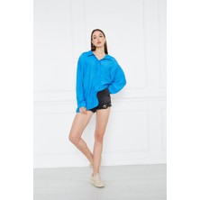 Comstarmoda Kadın Owersize Uzun Basic Gömlek