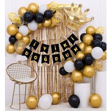 Deniz Party Store Kral Taçlı Balon Zinciri Iyi Ki Doğdun Doğum Günü Seti Gold