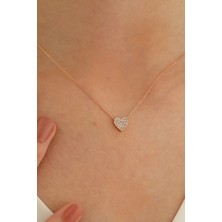 Milet Kuyumculuk 14 Ayar Rose Altın Taşlı Kalp Kolye