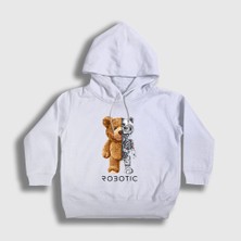 Presmono Unisex Çocuk Beyaz Robot Ayı Teddy Bear Kapüşonlu Sweatshirt