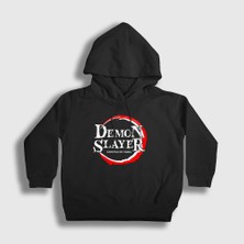 Presmono Unisex Çocuk Siyah Logo İblis Avcısı Anime Demon Slayer Kimetsu No Yaiba Kapüşonlu Sweatshirt
