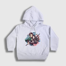 Presmono Unisex Çocuk Beyaz Tanjiro Nezuko Anime Demon Slayer Kimetsu No Yaiba Kapüşonlu Sweatshirt