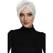 Fidan Bone Kristal Tüllü Astarlı Krem Hazır Türban Tesettür Abiye Bone