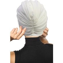 Fidan Bone Kristal Tüllü Astarlı Krem Hazır Türban Tesettür Abiye Bone