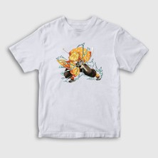 Presmono Unisex Çocuk Beyaz Zenitsu Anime Demon Slayer Kimetsu No Yaiba T-Shirt