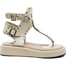 Trendytopuk Bej  Metal Taşlı Sandalet - Esmeralda