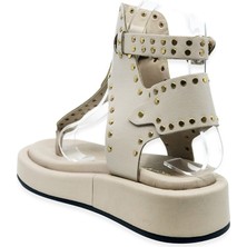 Trendytopuk Bej  Metal Taşlı Sandalet - Esmeralda