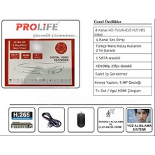Prolife 4 Kameralı 8 Girişli Kayıt Cihazlı Yeni Nesil Yüz Tanımalı Insan Yüzü Eşgal Fotoğrafı Çeken 5 Mp Sony Full Hd Ultra Güvenlik Kamerası Seti