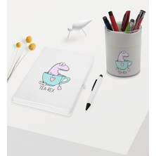 Bk Gift Tea Rex Tasarımlı Beyaz Defter Kalem ve Kalemlik Hediye Seti - Model 1
