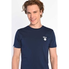 Ucla Bass Lacivert Bisiklet Yaka Baskılı Erkek Tshirt