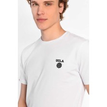 Ucla Bass Beyaz Bisiklet Yaka Baskılı Erkek Tshirt