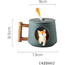 Sinley 420ML Karikatür Seramik Kupa Sevimli 3D Shiba Inu Köpek Kapaklı Kaşık Süt Çay Yaratıcı Kahve Fincanı(Yurt Dışından)