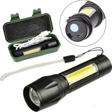 Neler Geldi Neler  Ultra Güçlü 2500 Lumens + 5W Cob LED USB Şarjlı El Feneri Kutulu Kamp Feneri Avcılık Feneri