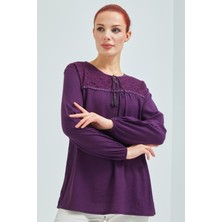 Fresh Moda Kadın Mor Şile Bezi Anne Penye Bluz