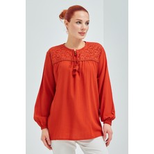 Fresh Moda Kadın Nar Çiçeği Şile Bezi Anne Penye Bluz